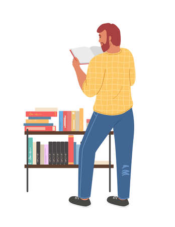 Young bearded man reading book vector illustrationのイラスト素材