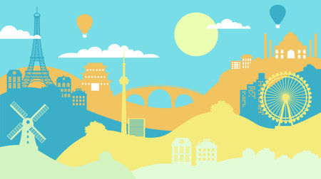 World travel background flat vector touristic tripのイラスト素材