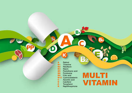 Multi vitamin complex paper cut craft art vectorのイラスト素材