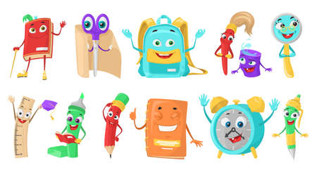 School mascot vector set isolated education itemsのイラスト素材