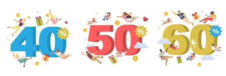 40, 50, 60 percentage price off sale discount vector set