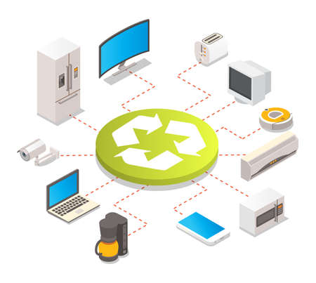 Electronics e-waste recycle 3d vector info graphic