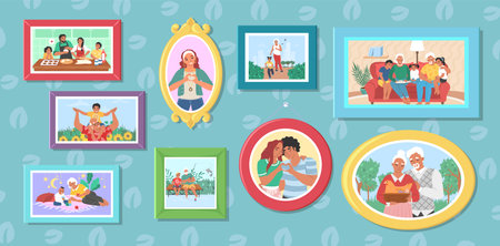 Photo frame on wall home interior vectorのイラスト素材
