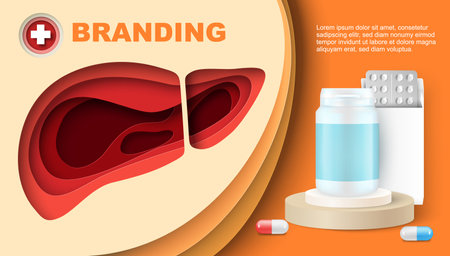 Pills for liver disease treatment vector bannerのイラスト素材