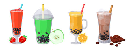 Yummy Bubble tea drink vector isolated setのイラスト素材