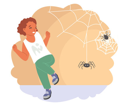 Child fears vector little girl scared of spidersのイラスト素材