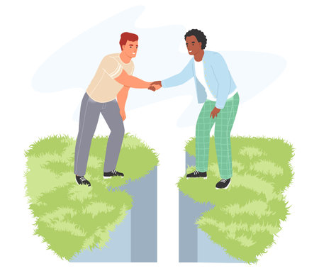 Happy male friends reconciliation handshake flat vectorのイラスト素材