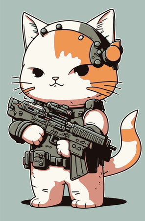Cute army cat with rifle vector illustrationのイラスト素材