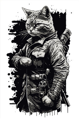 Cat wearing military outfit with assault rifleのイラスト素材