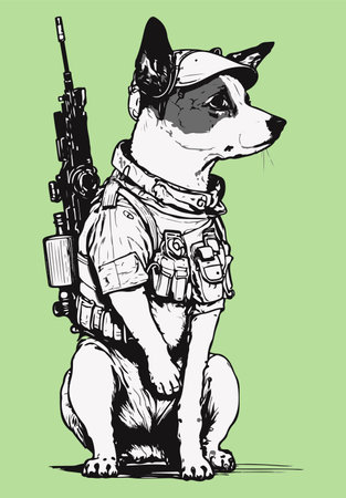 Dog wearing camouflage uniform with rifle vectorのイラスト素材