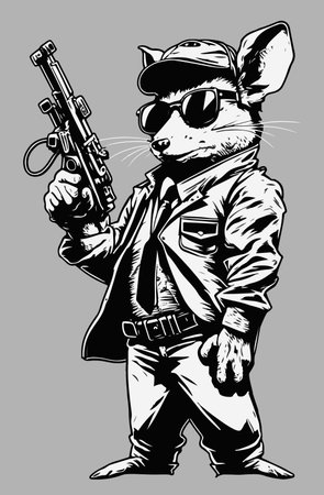 Rat with gun vector illustration gangster mouseのイラスト素材