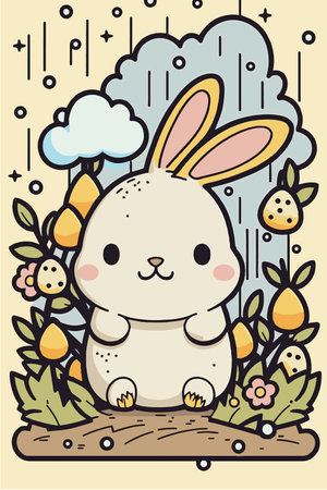 Cute happy Easter bunny floral vector illustrationのイラスト素材