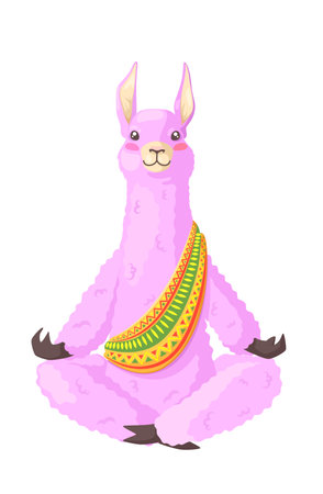 Cute cartoon lamas alpacas in lotus yoga poseのイラスト素材