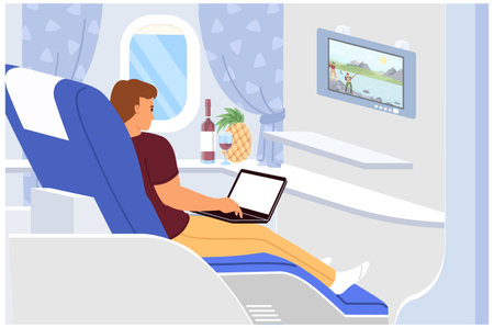 Vector man vip passenger of business class inside airplaneのイラスト素材