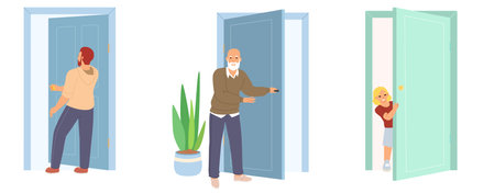 People go in and out door vector scene setのイラスト素材