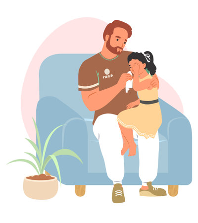 Loving father supporting crying daughter vector illustrationのイラスト素材