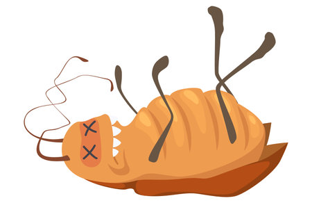 Funny dead cockroach character isolated on white