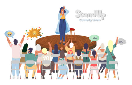 Scandup comedy show vector illustration with woman artistのイラスト素材