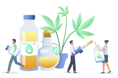 Cannabis oil preparation process with people scientistsのイラスト素材