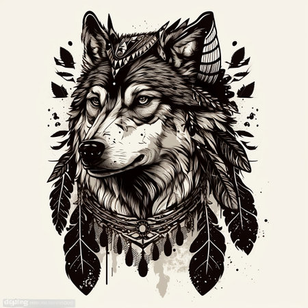 Detailed wolf head totem in aztec styleの素材