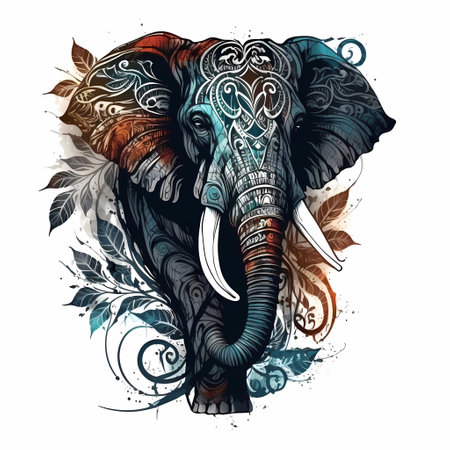 Elephant tribal animal abstract design tattoo symbolの素材
