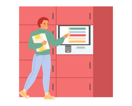 Man using self-service postal kiosk vector illustrationのイラスト素材