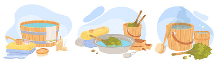 Sauna or banya tools and equipment composition setのイラスト素材