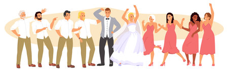 Wedding party vector illustration with bride and groom dancingのイラスト素材