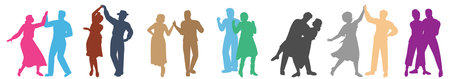 Couple dancing silhouette isolated set on whiteのイラスト素材