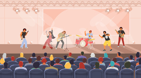 Rock band performing concert on stage vector illustrationのイラスト素材