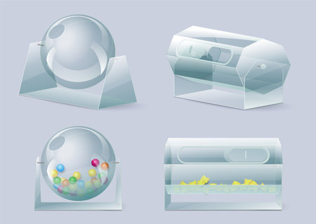 Lottery box raffle drums with balls or stickers setのイラスト素材