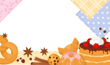 Sweet pastry and delicious bakery frame with place for textのイラスト素材