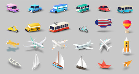 Different mode of transport isometric vector illustration setのイラスト素材