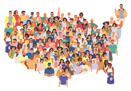 American people multicultural community avatar shaped in USA continentのイラスト素材