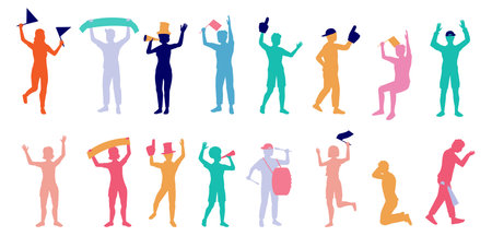 Colorful sport fans people silhouette vector illustrationのイラスト素材