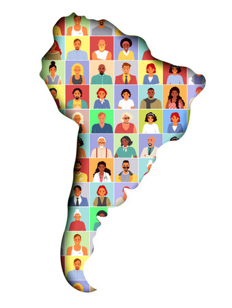 Countries of latin america map with people diversity patternのイラスト素材