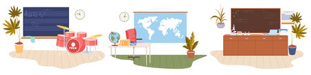 Music, geography and chemistry school classroom vector illustrationのイラスト素材