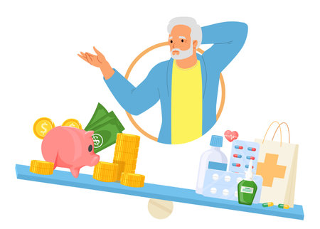 Comparison of pensioner financial income and spending money on medicinesのイラスト素材