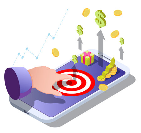 User hand taps to earn money on mobile games vector illustrationのイラスト素材