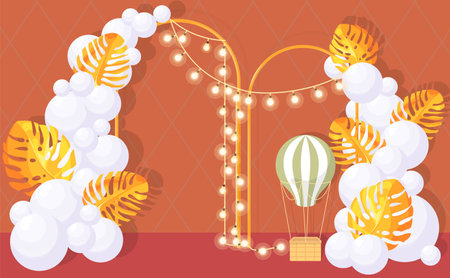 Creative romantic photo zone background vector illustrationのイラスト素材
