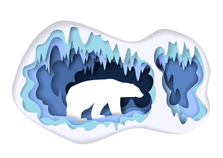 White bear inside ice cave paper cut vector illustrationのイラスト素材