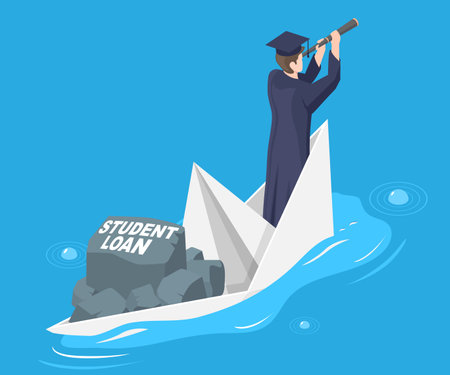Student loan debts and financial troubles isometric vector illustrationのイラスト素材