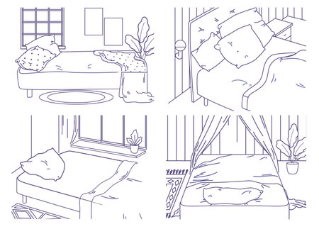 Home bedroom cozy design interior outline setのイラスト素材