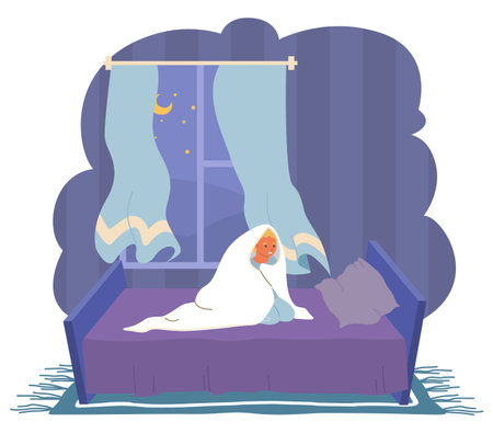 Little boy child feeling fear of dark vector illustrationのイラスト素材