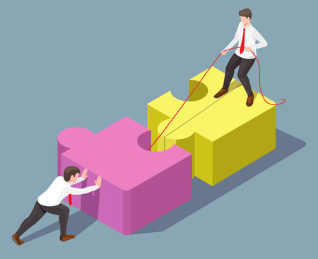Partnership help to solve problem isometric vector illustrationのイラスト素材