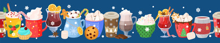 Winter hot drinks seamless pattern vector illustrationのイラスト素材
