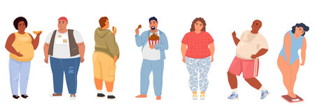 A vibrant character set features diverse individuals of varying body typesのイラスト素材