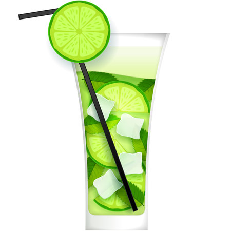 Mojito cocktail vector mint ice drink illustrationのイラスト素材