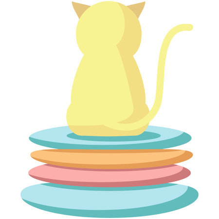 Vector cat pet on plate stack emoticon iconのイラスト素材