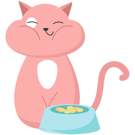 Funny well-fed chubby cat vector cartoon iconのイラスト素材
